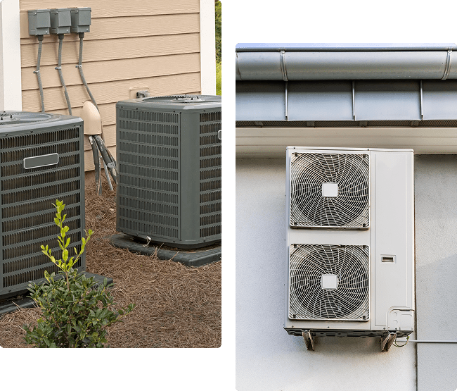 Outdoor and wall-mounted air conditioning units.