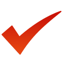 Red check mark on a black background.