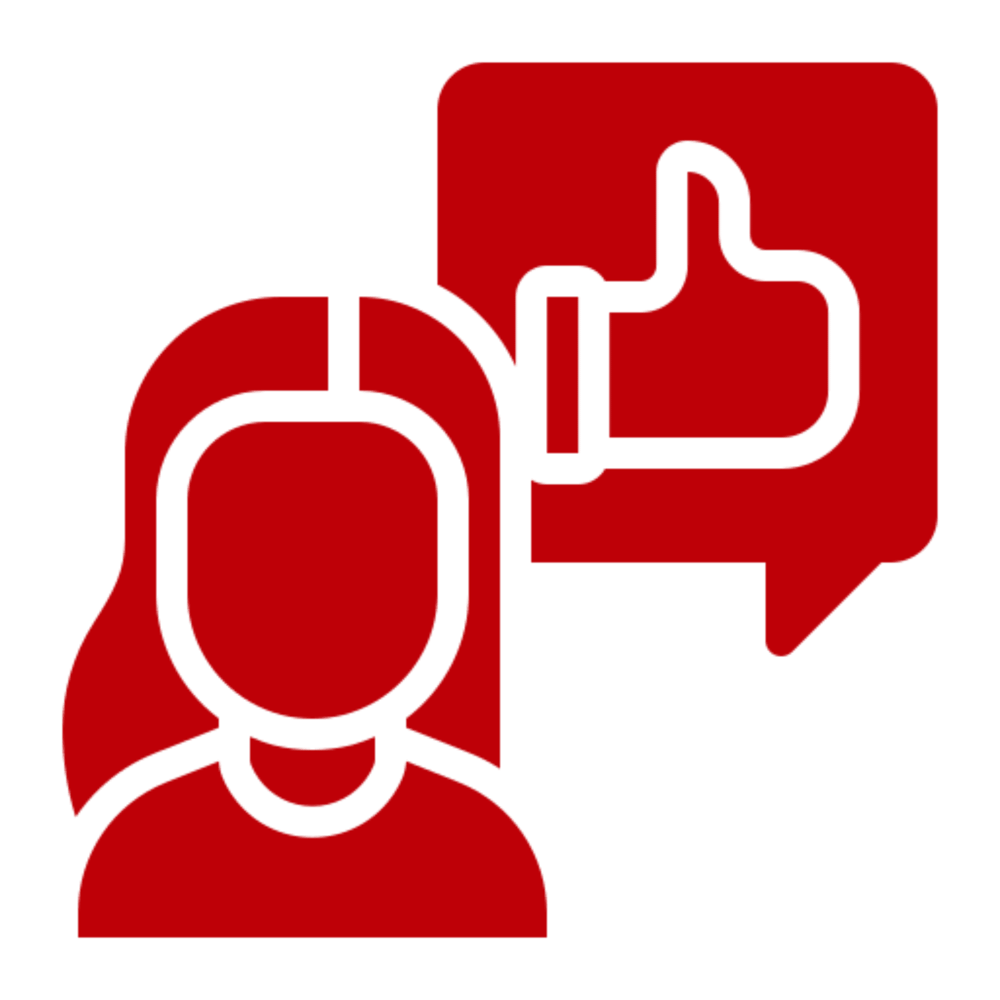 User icon with thumbs-up speech bubble.